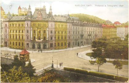 Ukázka staré pohlednice Karlových Varů